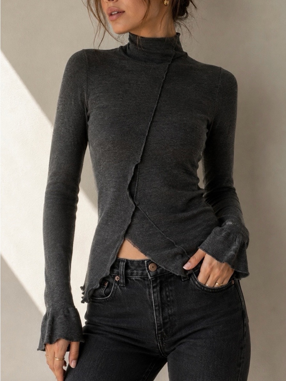 JEAN PAUL GAULTIER Grey Wool Turtleneck Sweater Knit Long Sleeve Women’s S